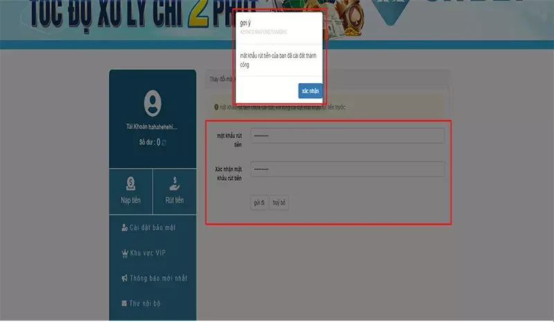 Xác minh mật khẩu rút tiền Shbet