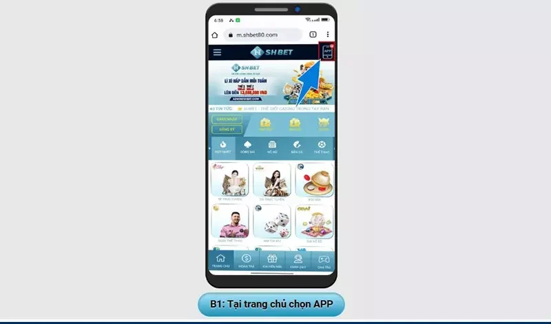 Chọn tải app ở góc màn hình trang chủ