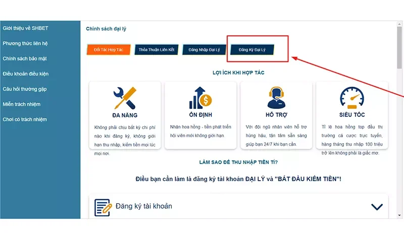 Tiếp tục click vào mục “ Đăng ký đại lý” tại đây